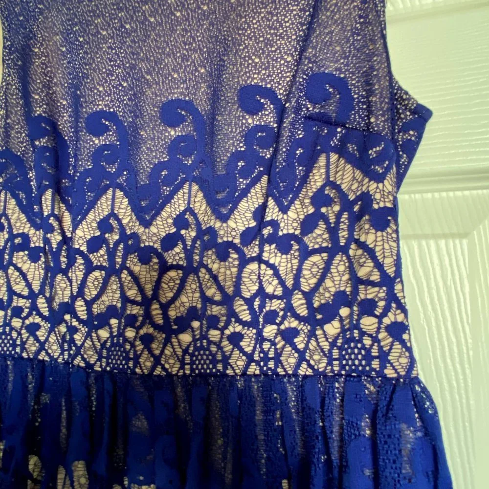 Blue Lace Dress London Time Size 6 Fit & Flare Sleeveless Lace Zip - Picture 4 of 8